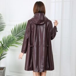 Women's Leather Jacket Genuine Women Mid-length Real Sheepskin Jackets For Hooded Trench Coats Chaqueta2023