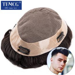 Men's Children's Wigs Mens Clip-On Hair System Mono Male Wig Density Durable Male Hair Prosthesis Toupee Men 6" Hair Replacement System For Men 230811