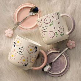 Mugs Tulip Mug Ins Wind With Lid Spoon Female Cute Office Home Couple Ceramic Coffee
