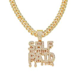 Hip Hop Men Rapper diamond pendant necklace shiny water drop SELF PAID pendant micro-inset zircon Jewellery night club accessory Sweater Collarbone Cuban chain 1694