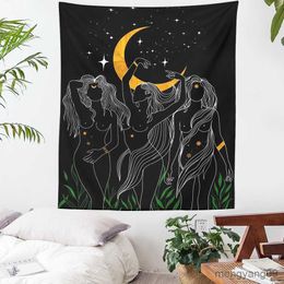 Tapestries Moon girl Tapestry Wall Hanging woman Art Tapestries Moon Phase black Decoration Home Hippie Girls Dorm Room Decor R230812