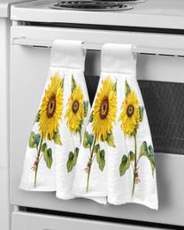 Other Home Textile Sunflower Plant Watercolor Painting Hand s Kitchen Bathroom Hanging Cloth Quick Dry Soft Absorbent Microfiber 230812