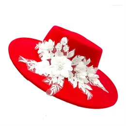 Berets 9.5cm Brim Embroidered Three-dimensional Flower Fedora Women's Jazz Top Hat Spring And Autumn Panama French Elegant