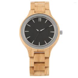 Wristwatches Black Round Dial Full Ebony Bamboo Quartz Men's Minimalist Style Male Watch Creative Wooden Bangle Watchband