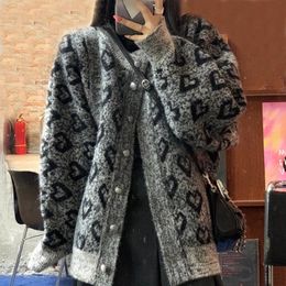 Womens Sweaters Deeptown Vintage Knitted Sweater Women Oversized Streetwear Korean Style Heart Cardigan Grunge Gothic Knitwear Button Aesthetic 230811