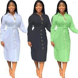 Casual Dresses Echoine Solid Long Sleeve Turn Down Collar Button Shirt Dress Autumn 2023 Elegant Women Vintage Vestidos Female Robe
