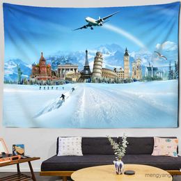 Tapestries Castle Tapestry Sunrise Style Forest Natural Snow Scene Wall Hanging Home Room Decor R230812