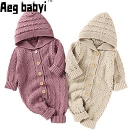 Rompers born Boy Girl Clothes Baby Romper Winter Autumn Infant Long Sleeve Knit Hooded Jumpsuit Warm Kid Toddler Knitwear Clothing 230811