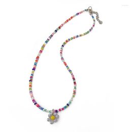 Pendant Necklaces Elegant Acrylic Beaded Necklace With Flower Charm Choker Clavicle Chain Women
