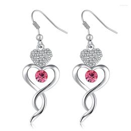 Dangle Earrings ER-00365 Korean Fashion Crystal Jewerly Valentine's Day Gift Silver Plated Heart Drop Earring For Women Accessories