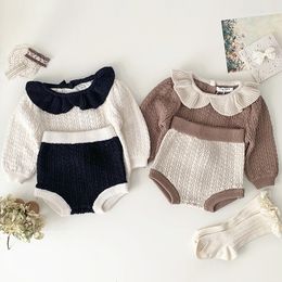 Clothing Sets Baby Girl Clothes Sets Autumn Knitted Sweater Bloomers Shorts Outfits Sets Ruffled Kids Baby Girl Knit Sweater Clothing Sets 230812