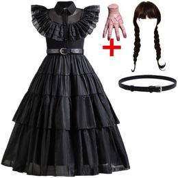 Girl's Dresses Wednesday Girl Costume for Carnival Halloween Black Events Cosplay Dress Kids Evening Party Clothes Fashion Gothic Vestido 4-10T 230812