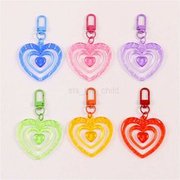 Keychains Lanyards Heart to Heart Keychain Bag Pendant Style Colorful Hollow Heart Mobile Phone Jewelry Ornaments Sweet Key Chain Gift