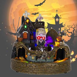 Other Event Party Supplies Animated Halloween Decor Train Village Houses with Ghosts and Skeletons Collection Accessories Figurines LED Light 230812