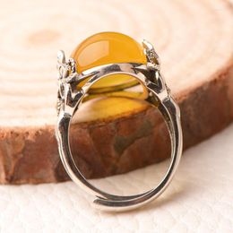 Cluster Rings Natural Yellow Jade Myelin Ring Bully 13mmx18mm Face Women's Atmospheric