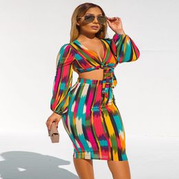 Two Piece Dress Sexy Crop Top Female Dress Sets Tie Dye Lace Up Wrap Chest T Shirt Suit Beach Bodycon Midi Dresses 2 Piece Festival Outfit Women 230811