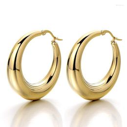 Hoop Earrings 925 Silver Needle Gold Plated Thick Hoops - Colour Simple Light Weight