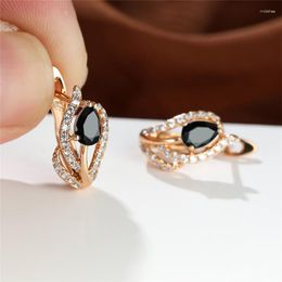 Hoop Earrings Charm Blue Black Pink Yellow Purple Green Stone Flower For Women Gold Color Water Drop Zircon Small Ear Buckle CZ