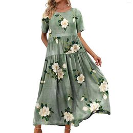 Casual Dresses Women's Loose Short Sleeve Summer Beach Print Dress Skater For Women Dark Mother Of The Bride