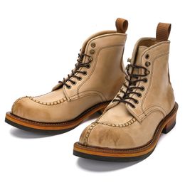 Boots Men's COW Leather Handmade Motorcycle Boots Big Toe Shoes Men Combat Boots 230811