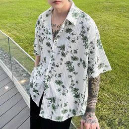 Men's Casual Shirts 2023 Summer Fashion Trend Flower Printing Green/Black Shirt Hawaiian Beach Contrast Color Short Sleeves