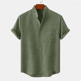 Men's Casual Shirts 2023 Summer Men Cotton Linen Solid Colour Button Lapel Shirt Beach Style Tops For Mens Leisure Loose Hawaii