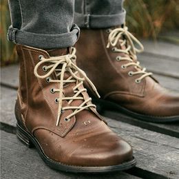 Boots Men Motorcycle Ankle Vintage Retro Lace Up Zip Fashion Good Quality Brown Classics Casual Shoes For Male Plus Size 3848 230811