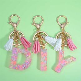 Keychains Lanyards Fashion A-Z Letter Keychain 26 Alphabet Keyring with Tassel Name Initials Key Chain For Women DIY Handbag Accessories