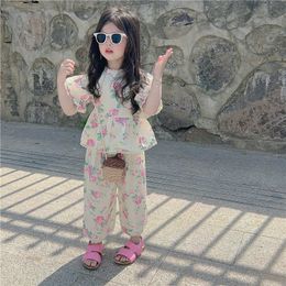 Clothing Sets Girls Summer Clothing Rose Floral Costume For Girls Tshirt Short Clothes For Girls Casual Style Tracksuit Kids