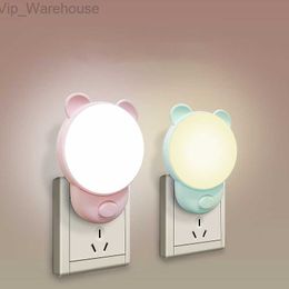 Cute Bear Night Lights Plug In Wall EU 220V Dimmable Led Night Light Bedside Wall Lamp for Children's Kids Bedroom Nightlight HKD230812