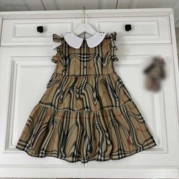 fashion girl lapel Dress designer baby clothes Chequered full print Kids frock Size 90-160 CM Child Tank Top skirt Aug01