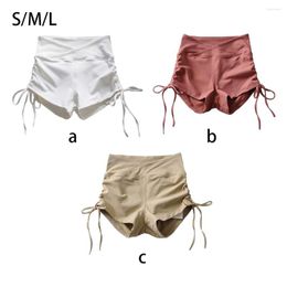 Active Shorts Women High Waist Workout Drawstring Elastic Hip Lifting Tights Gym Bottom Pure Colour Short Leggings Yoga White