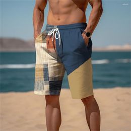 Men's Shorts Sweat Beach Terry Drawstring Elastic Waist 3D Print Color Block Graphic Prints Geometry Cotton Blend