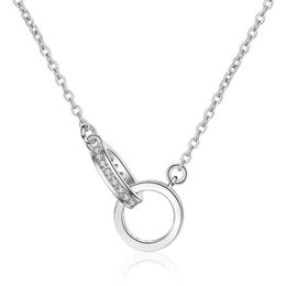 S925 Silver Necklace Women's Fashion Rose Gold Circle Ring Buckle Double Zircon Short Collar Chain Cover