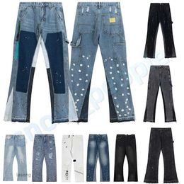 2023 Mens Designers Hip Hop Spliced Flared Jeans Distressed Ripped Slim Fit Motorcycle Biker Denim Trousers Mans Streetwear Washed Pants Size S-xlxi7h