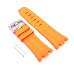 28mm - 24mm Orange Rubber Band Strap For AP Royal Oak Offshore 42 mm Watch