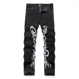 Men's Jeans Punk Stlye Printed Hip Hop Pants Men Streetwear Black Straight Denim Trousers