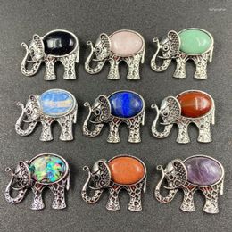 Pendant Necklaces Ethnic Elephant For Women Opal Lapis Lazuli Natural Stone Tibetan Silver Animal Pendants Bijoux