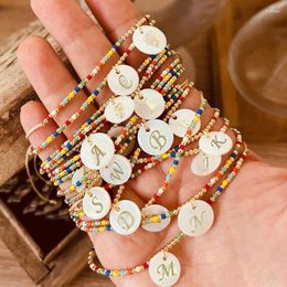 Strand Vlen Shell Initial Charm A-Z Bracelet Jewelry For Women Alphabet Jewellery 26 Letter Bracelets Pulseras