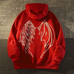 Designer mens Hoodie Hip Hop Devil Wings Vintage Mens Street wear Alphabet Hoodie Men Women Hoodie Skateboard Hoodie High quality pullover Sweatshirt Black Red m-3xl