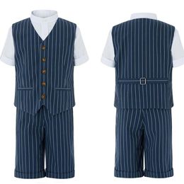 Summer Navy Stripe Boy's Formal Wear Custom Made 2 Pieces Handsome Suits For Wedding Prom Dinner Children ClothesVest Pants2624