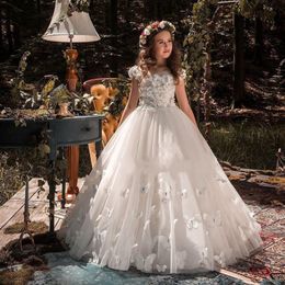 Cheap Formal Occasion Butterfly Flower Girl Dresses Applique First Communion Party Prom Princess Gown Bridesmaid Wedding with Trai2537