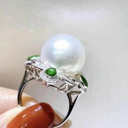 Cluster Rings Charming 10-11mm South Sea Round White Pearl Ring 925s