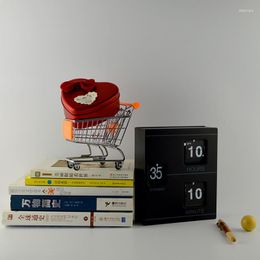 Table Clocks Retro Book-shaped Dynamic Page Turning European Solid Wood Bamboo Vertical Clock Black And White Creative