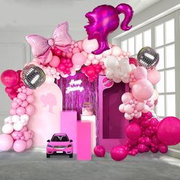 Other Event Party Supplies 128 Pcs Pink Rose Red Silver Disco Bow Aluminium Die Balloon Garland Arch Kit Girls Birthday Baby Shower Wedding Decoration 230812