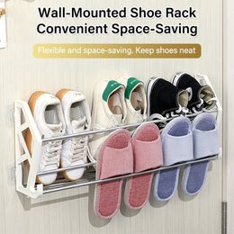 Storage Boxes Bins Household Bathroom Slipper Racks No Punching Hanger Save Space Shelf Wallmounted Stainless Steel Shoe Home 230812