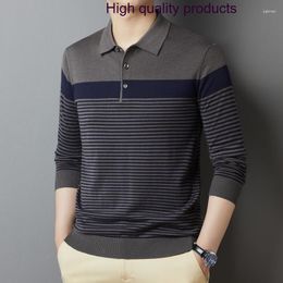 Men's Sweaters Autumn Spring Knitted Polo Luxury Long Sleeve Striped Pullover Business Casual Simple Man Sweater 4XL