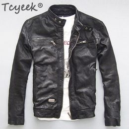 Men's Jackets Tcyeek Genuine Leather Jacket Men Real Sheep Goat Black Brown Male Bomber Motorcycle Spring Autumn Mens Clothes L1 230812