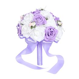 Wedding Flowers Bridal Wedding Bouquet Bridesmaid Artificial PE Rose Flower Fake Pearl Pink Bouquet Wedding Supplies