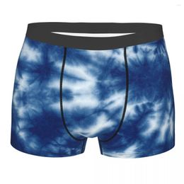 Underpants Man Indigo Blue Shibori Tie Dye Patterned Underwear Sexy Boxer Shorts Panties Male Breathable